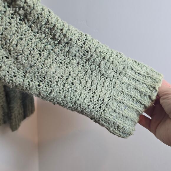 Free People Open Knit Sweater Size S Sage Green V-Neck Custom Handmade Hippie - Picture 5 of 9
